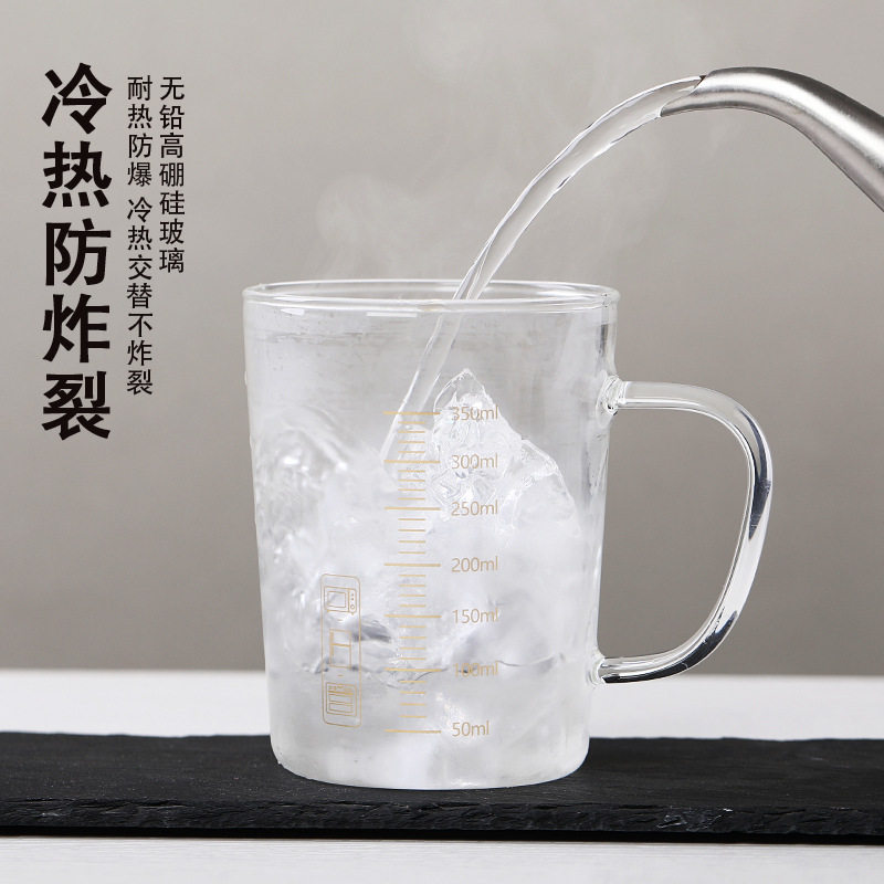 刻度牛奶杯高颜值喝水咖啡杯带盖家用微波炉吸管玻璃杯吸管杯