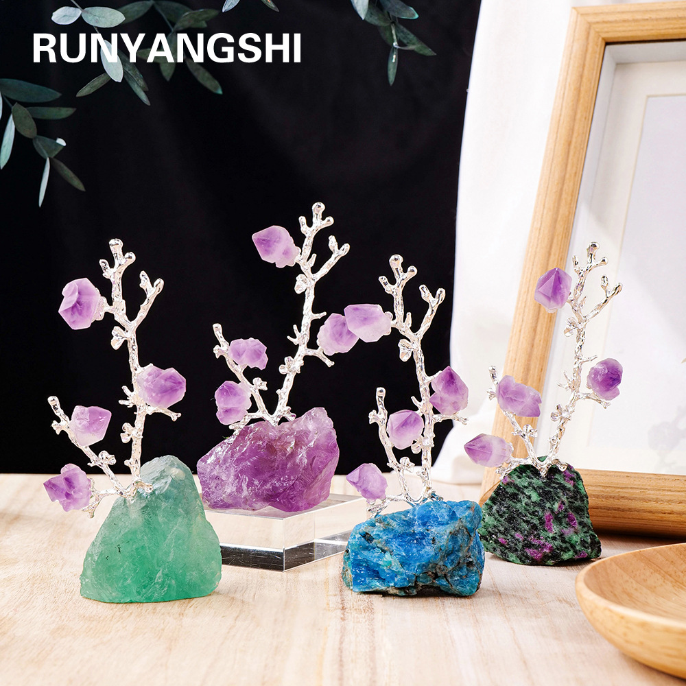 Natural Crystal Tree Energy Ornament - Feng Shui Decor for Wealth and Luck, Office Desk Decoration