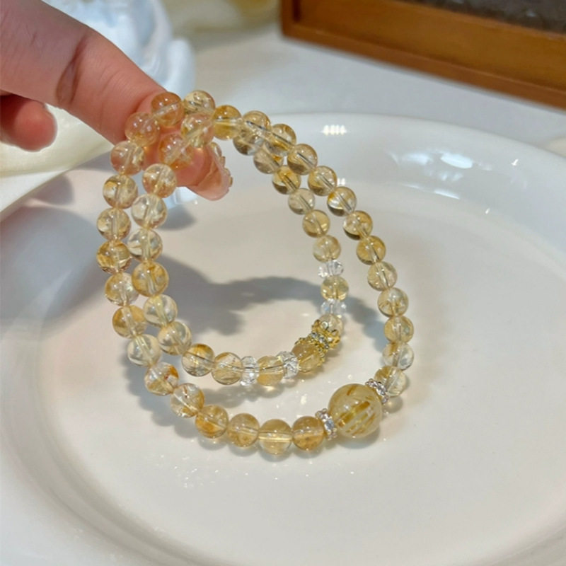 Double-Wrap Designer Golden Rutilated Quartz Bracelet