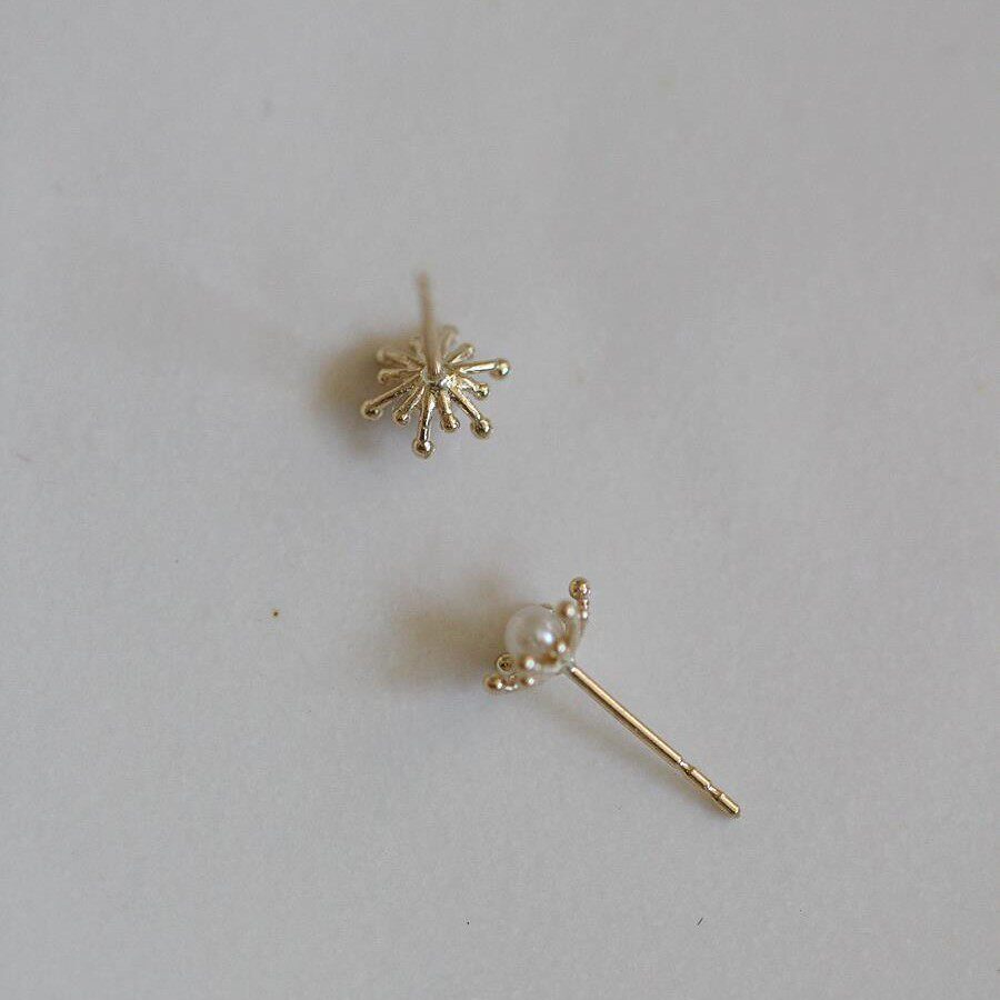 9K gold pearl flower bud stud earrings