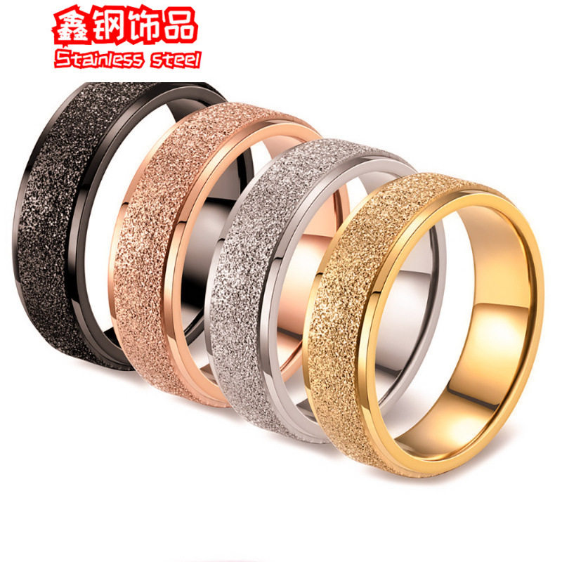 欧美简约不锈钢钻石珍珠砂磨砂戒指不掉色情侣女设计感小众指环