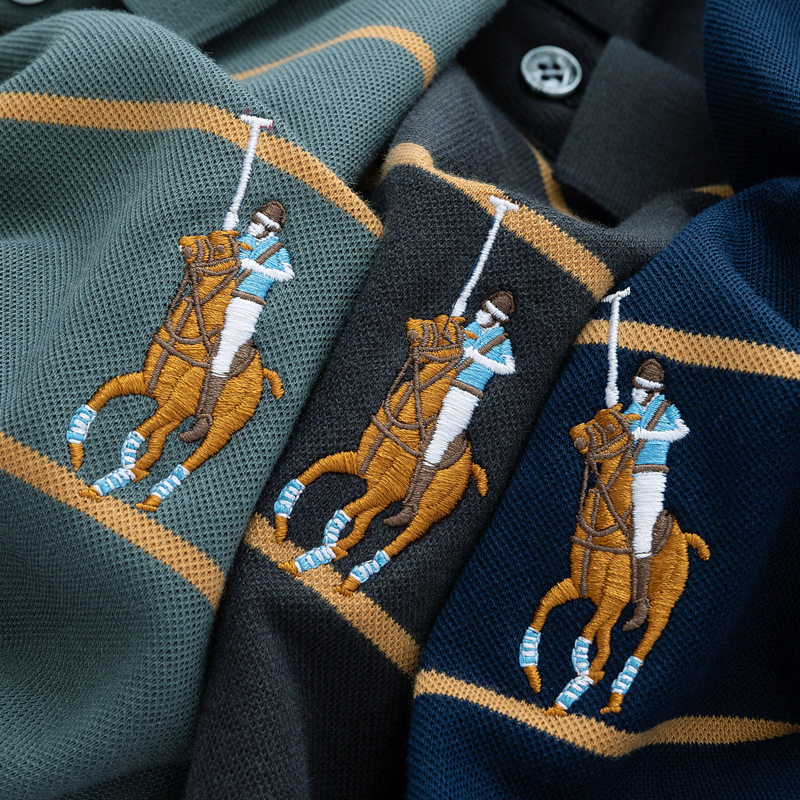 保罗品牌爸爸纯棉条纹长袖polo衫男士商务中年休闲商务通勤T恤男