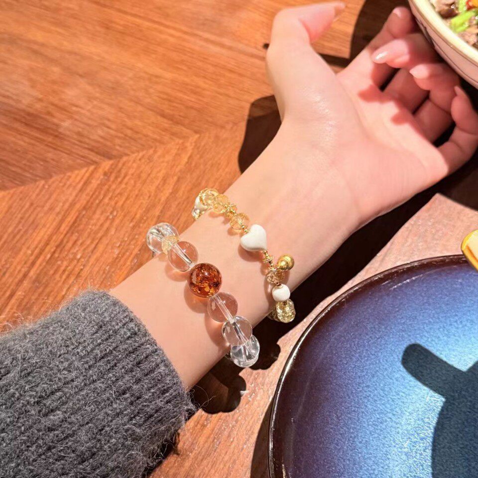 Single-Strand Round Bead Crystal Clear Minimalist Clear Quartz Bracelet