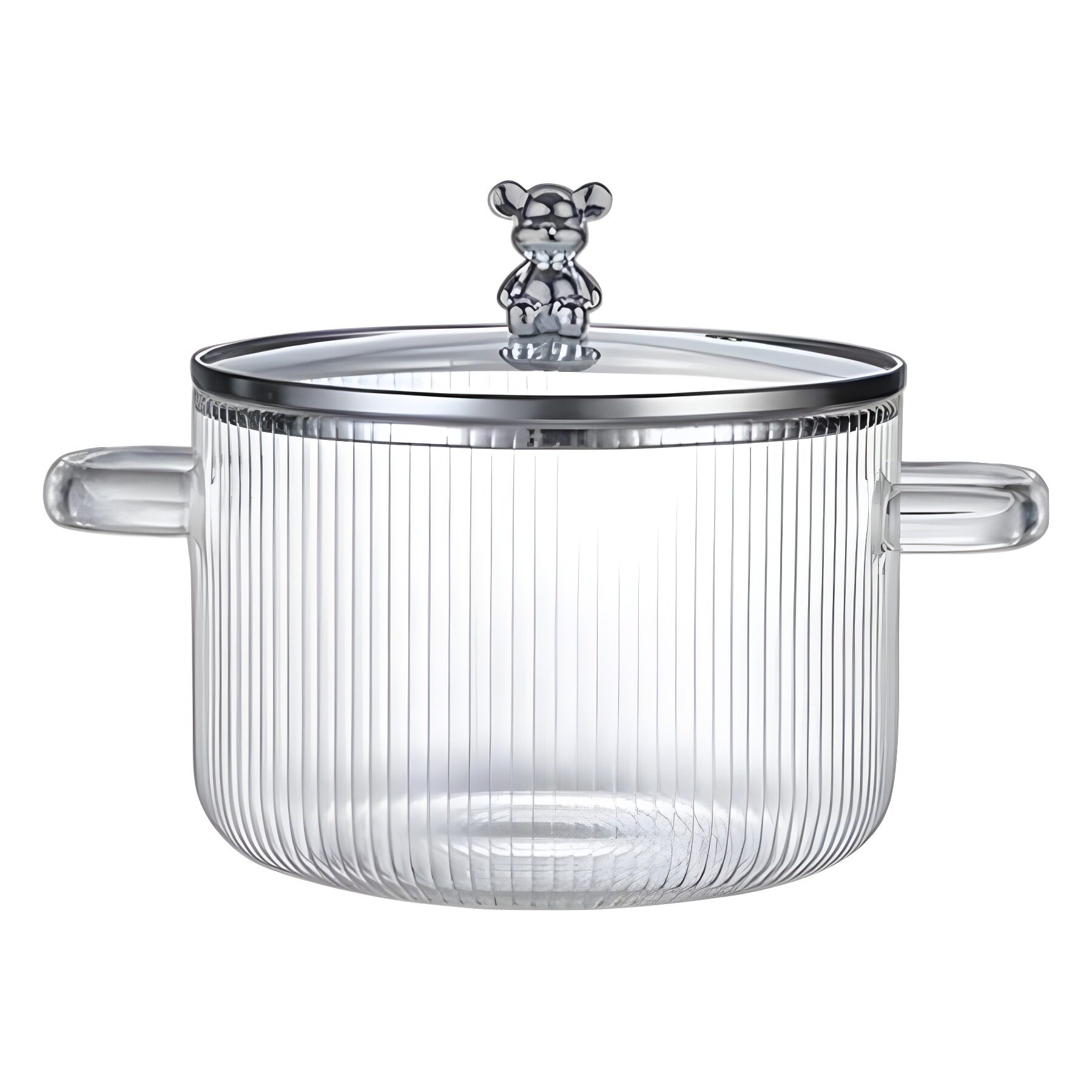 小熊条纹锅玻璃锅汤锅加厚双耳透明玻璃奶锅泡面碗高颜值火锅不粘