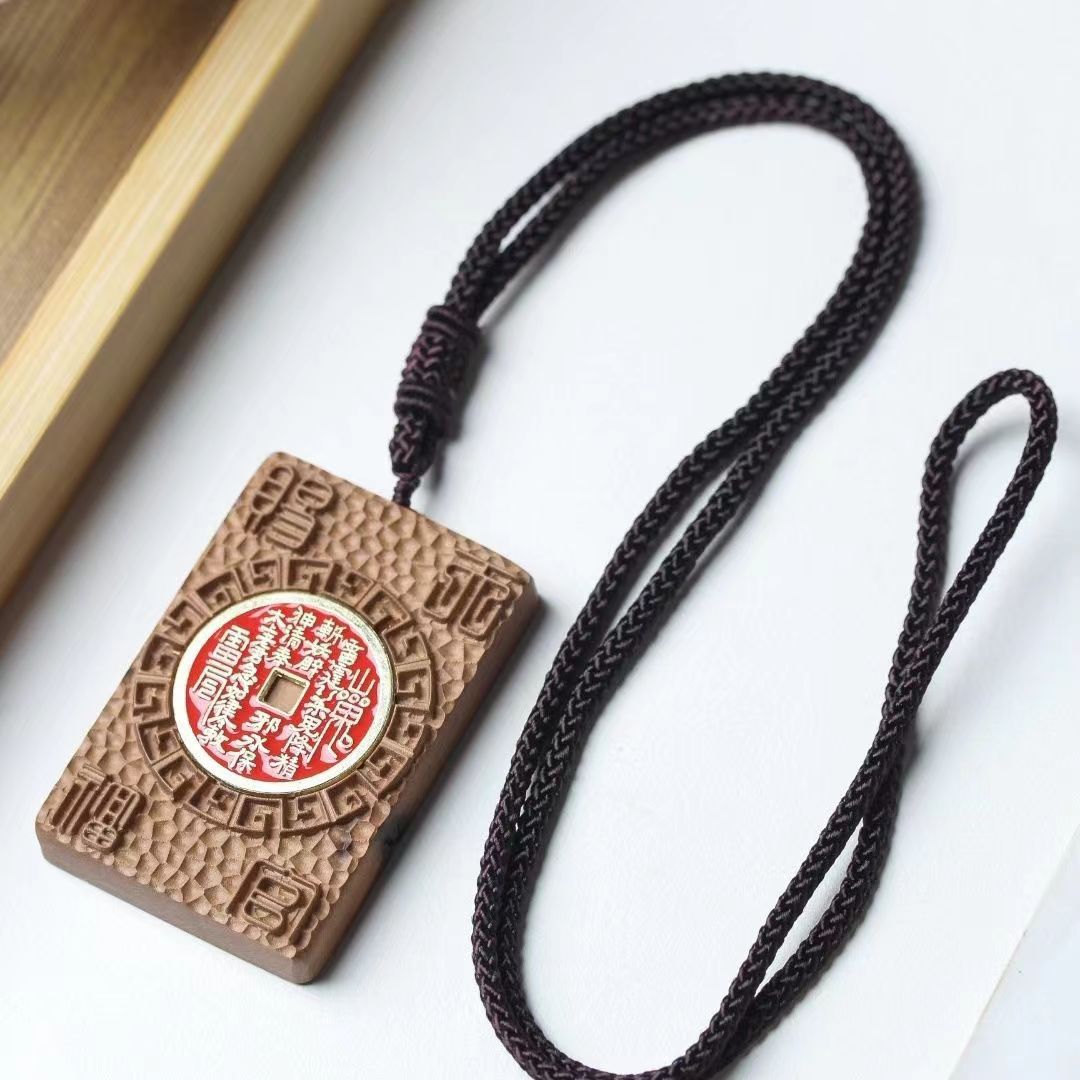 Mountain Spirit Thunderstruck Jujube Wood Coin Pendant for Protection and Peace