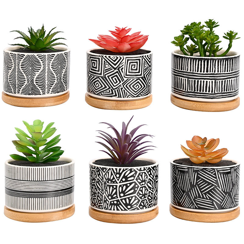 外贸陶瓷多肉花盆托盘室内桌面盆景摆件创意文案logo跨境陶盆批發