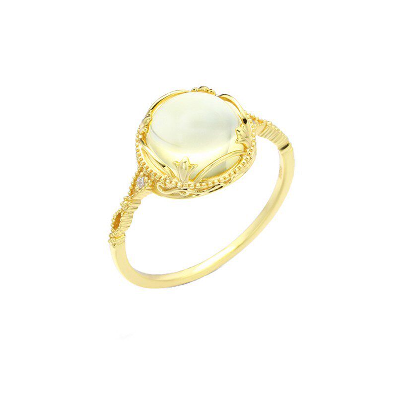 Citrine Lace Ring - Natural Yellow Crystal Gold-Plated Open Ring