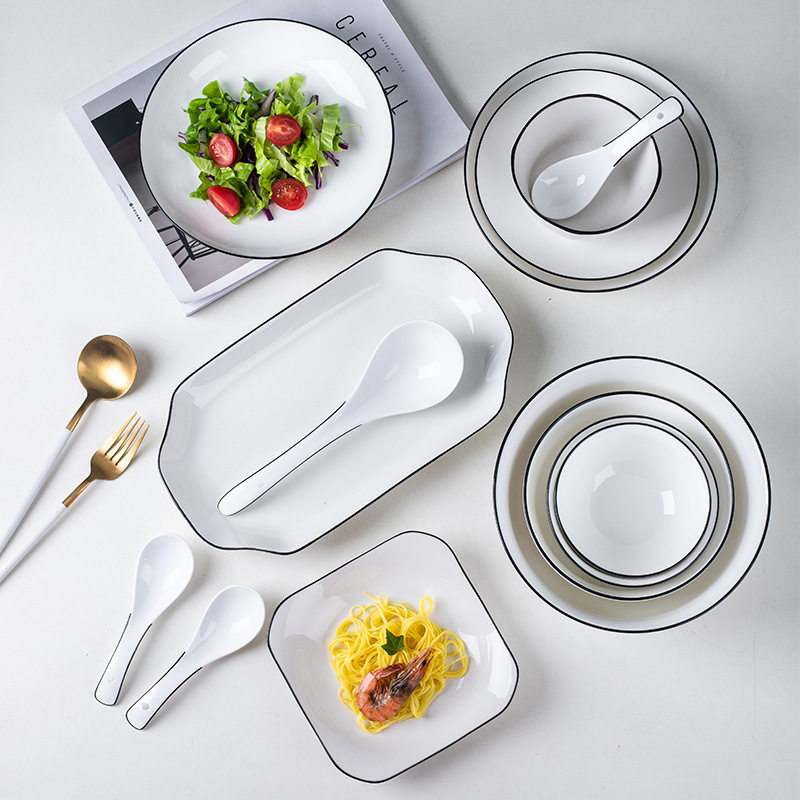 日式陶瓷碗碟家用饭碗自由搭配盘子面碗汤碗景德镇简约餐具批发