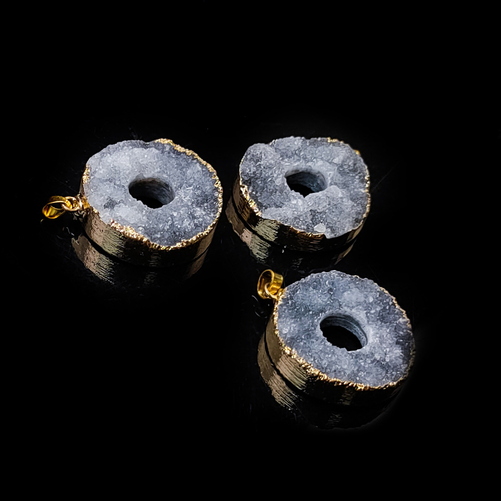 Natural Agate Geode Pendant Energy Stone Necklace, Wealth Attraction and Evil Protection Talisman