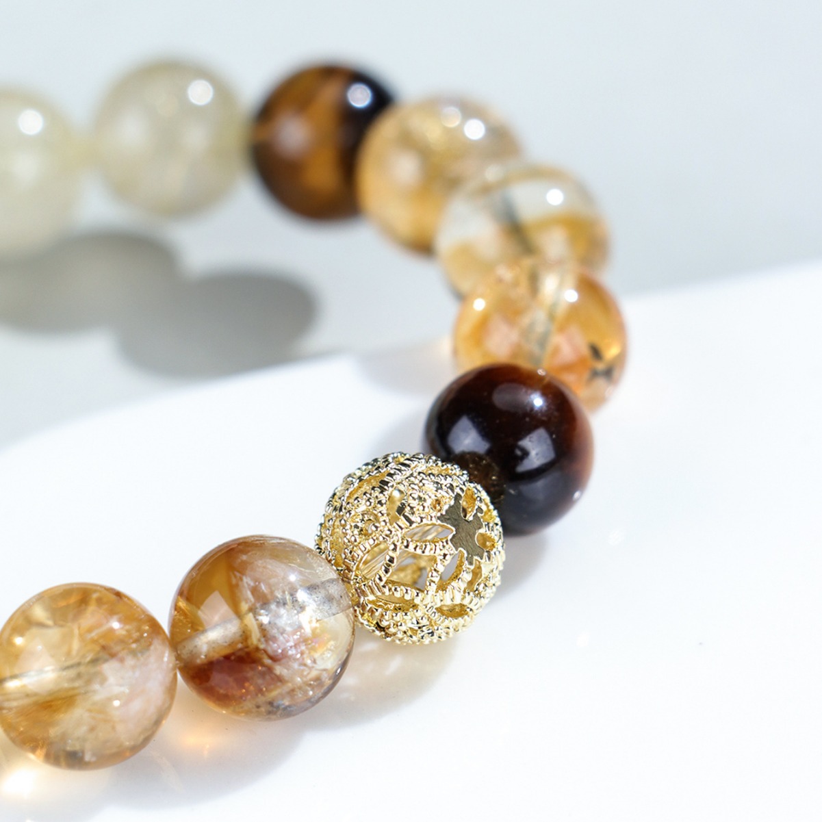 Natural Citrine Rutilated Quartz Bracelet for Wealth and Luck, Genuine Natural Crystal Bracelet for Men and Women.