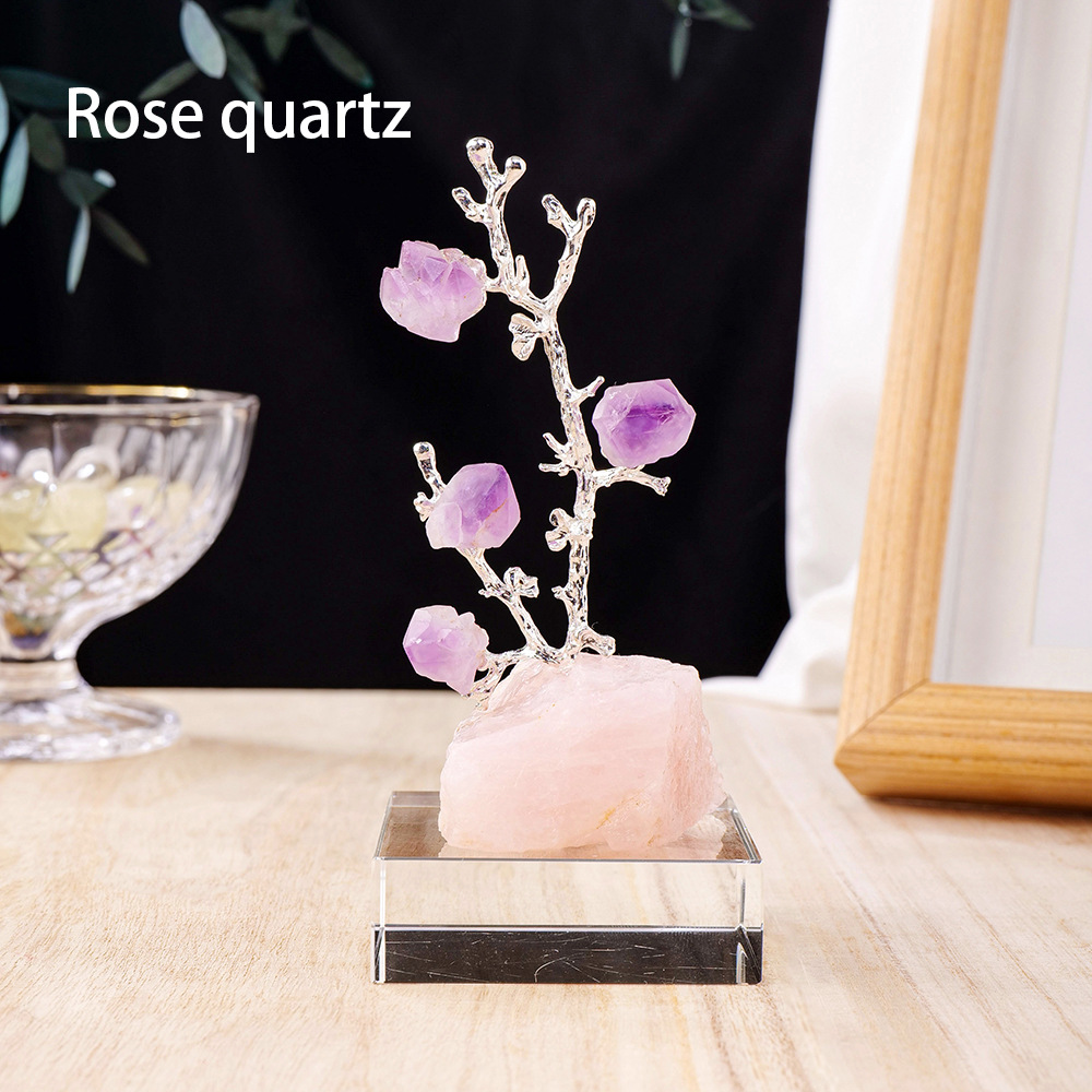 Natural Crystal Tree Energy Ornament - Feng Shui Decor for Wealth and Luck, Office Desk Decoration