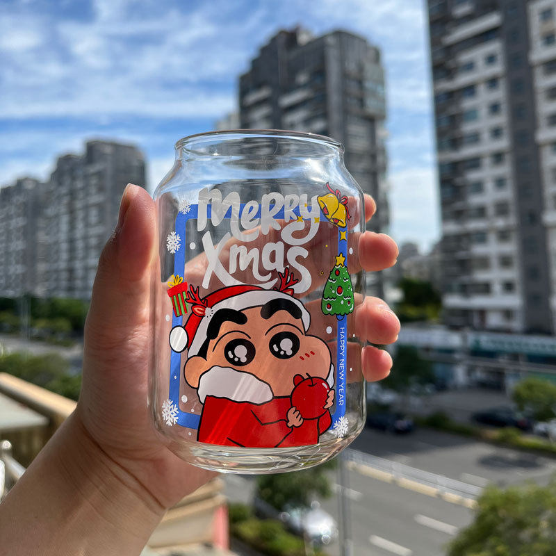 圣诞节水杯通玻璃杯情侣杯学生吸管杯家用牛奶杯礼品圣诞限定杯子