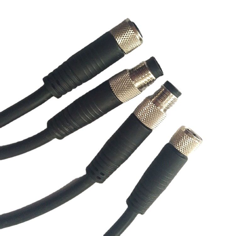 M8航空插头带PVC屏蔽线 传感器3针4芯5孔6P防水连接器 弯直头L型