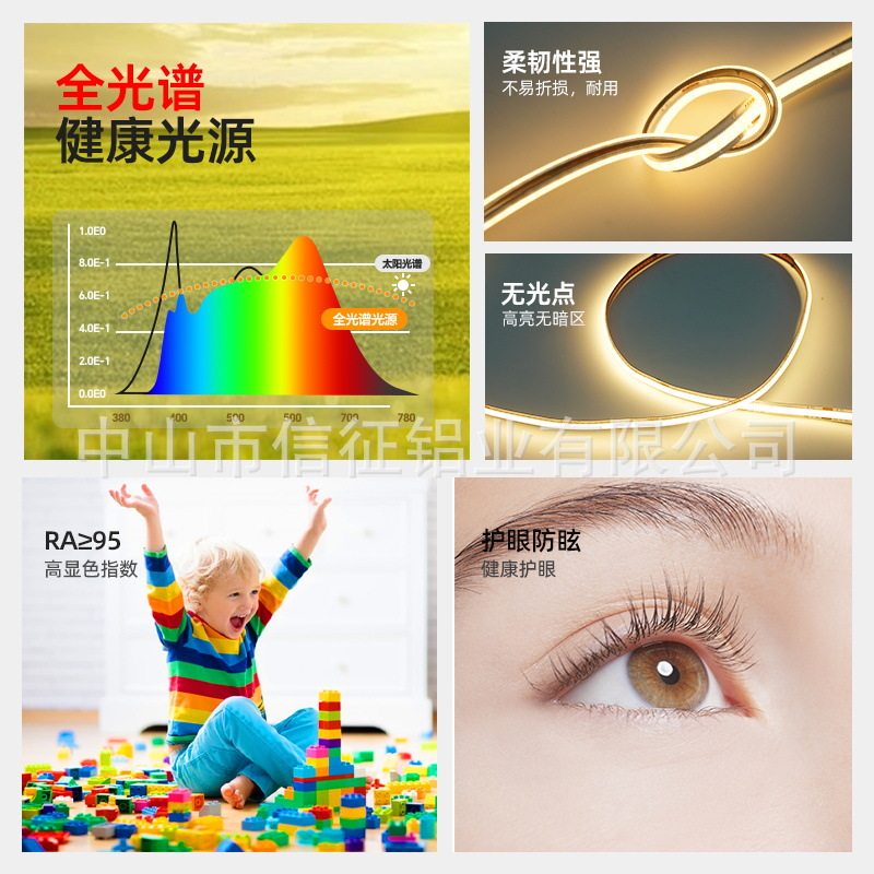 全光谱超亮12/24V灯带低压裸板COB贴片线形线性客厅柜货架软灯条