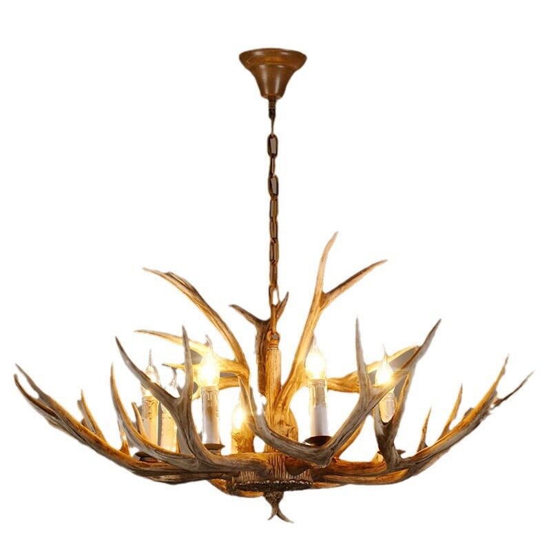 美式客厅复古艺术灯北欧地中海灯具网咖服装店餐厅树脂鹿角吊灯