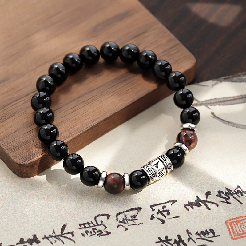 Six-syllable mantra obsidian bracelet, guarding energy, warding off evil, and changing luck, natural crystal bracelet.