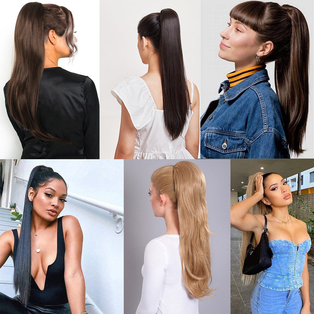 外贸假发马尾抓夹虎口夹长直发古风侠客高马尾造型假发辫现货批发