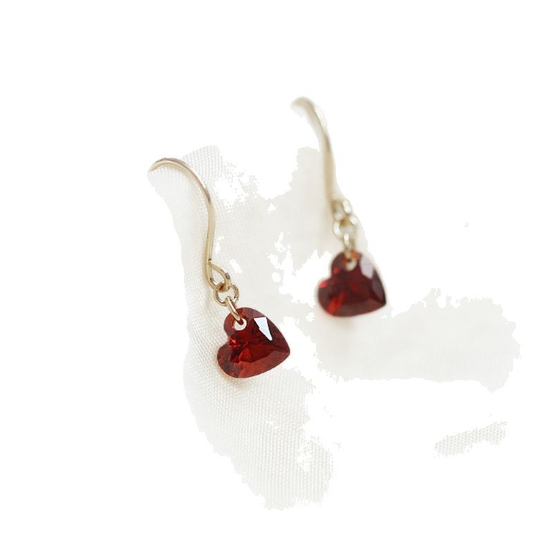 9K gold pomegranate wine red heart-shaped earrings