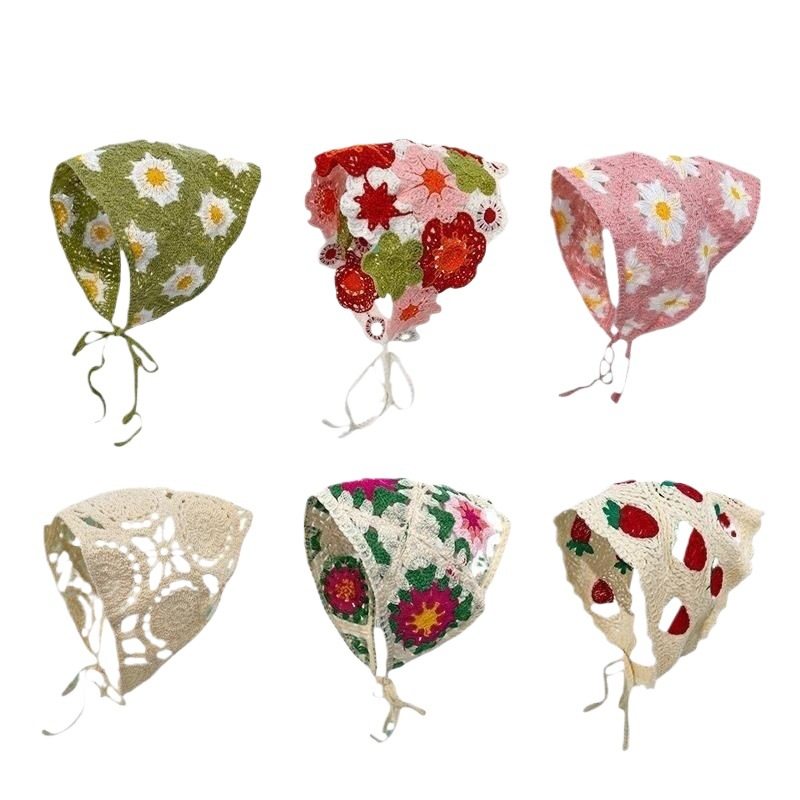 田园风头巾多巴胺针织钩花发箍辣妹法式三角巾头饰田园风头巾女