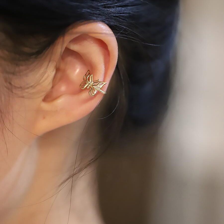 9K gold large butterfly ear bone clip