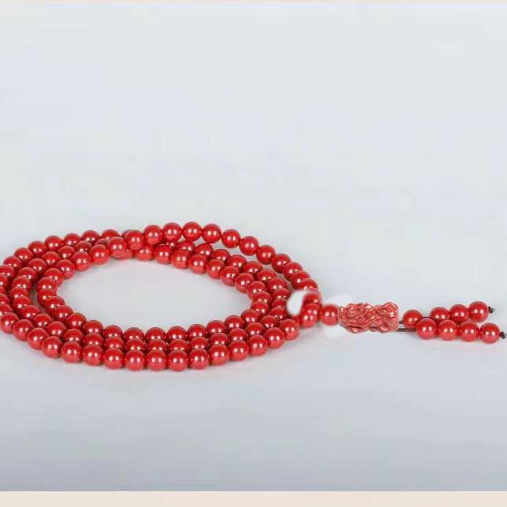 Natural Cinnabar 108 Bead Bracelet, Five Elements Energy Bracelet for Warding Off Evil, Changing Luck, and Health Protection.