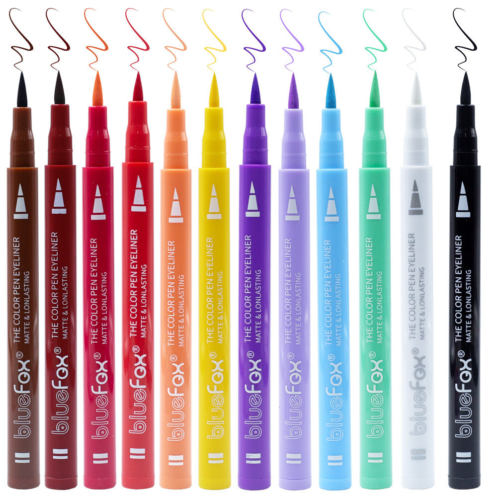 跨境爆款12色彩色眼线笔哑光防水防汗速干眼线液笔身体彩绘莫兰迪