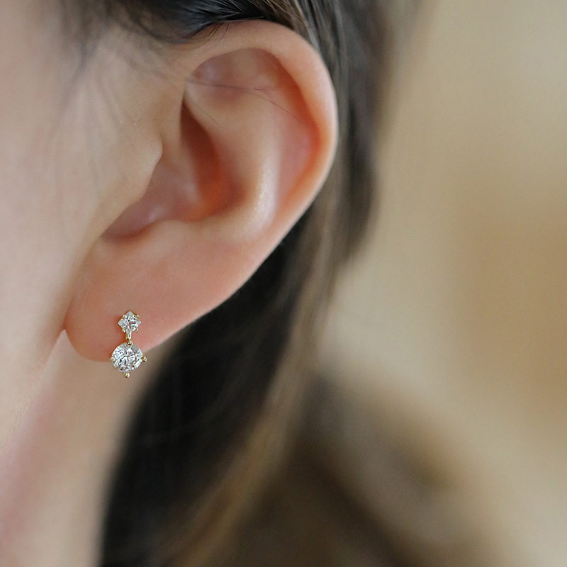9K gold double diamond ear hoops of different sizes