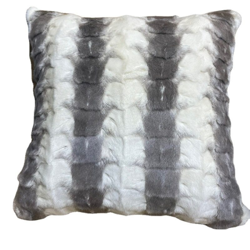 跨境水貂毛抱枕羊毛背枕貂绒48*48厘米家居饰品獭兔毛狐狸毛抱枕