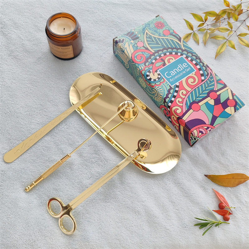 源头厂家直销香薰蜡烛工具四件套白盒套装灭烛钩蜡烛剪灭烛器托盘