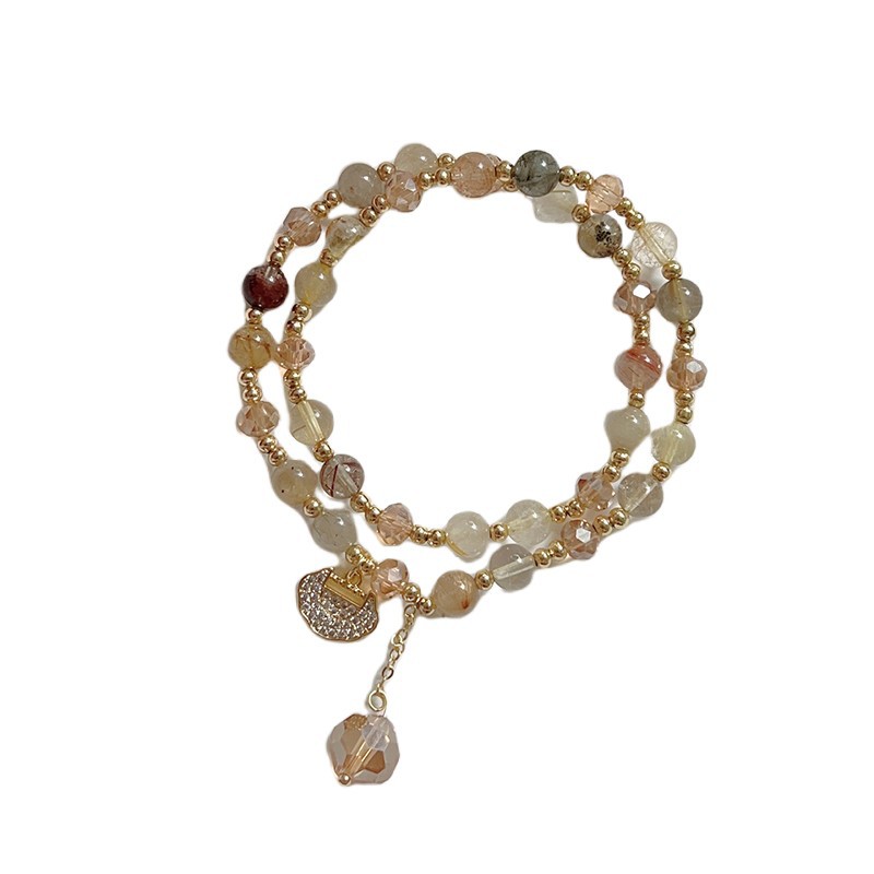 Double Layer Natural Stone Rutilated Quartz Beaded Bracelet | Wealth Attracting and Luck Changing Crystal Bracelet | Natural Energy Stone Jewelry