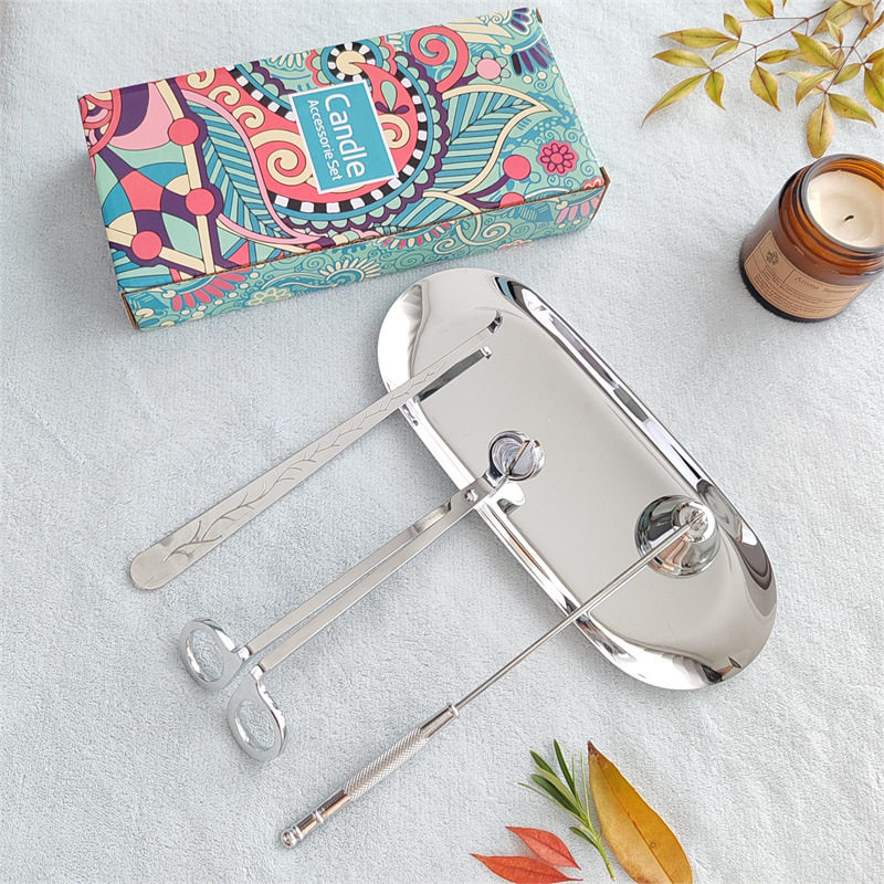 源头厂家直销香薰蜡烛工具四件套白盒套装灭烛钩蜡烛剪灭烛器托盘