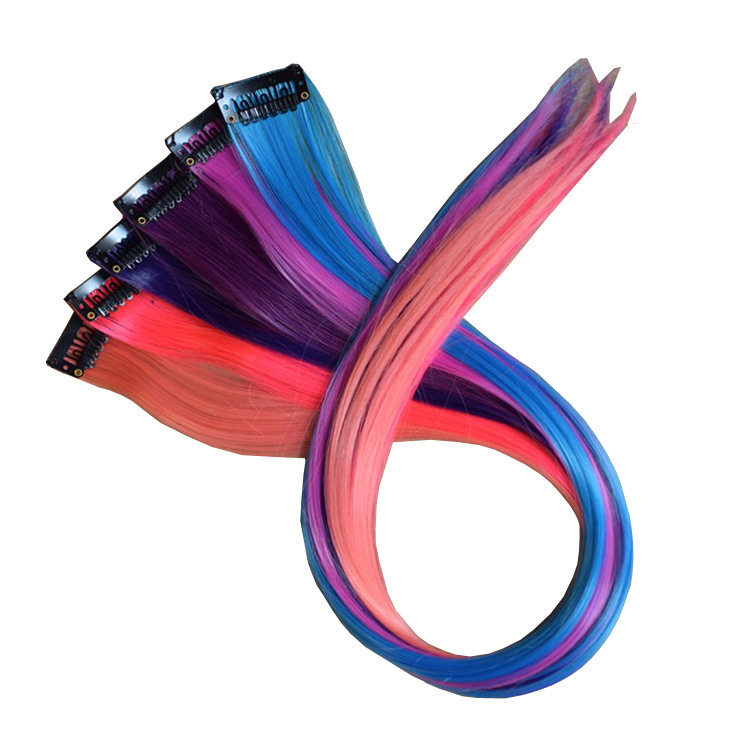 支持一件代发】挂耳染彩色假发片单夹款挑染长直发条高温丝接发