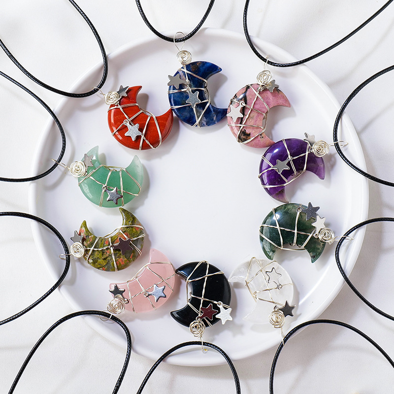 Natural Crystal Moon Energy Pendant | Wealth Attraction and Luck Talisman | Energy Healing Jewelry