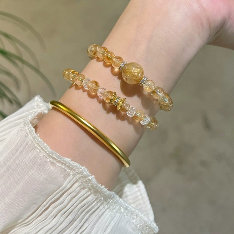 Double-Wrap Designer Golden Rutilated Quartz Bracelet