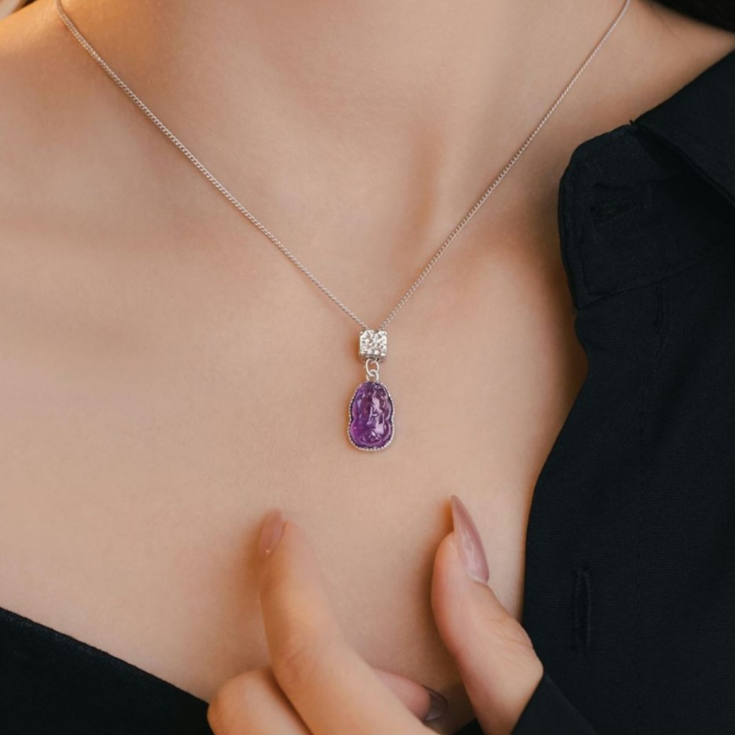 【Wealth Attraction and Evil Repelling】Pi Xiu Pure Silver Natural Amethyst Pendant Luck-changing Necklace