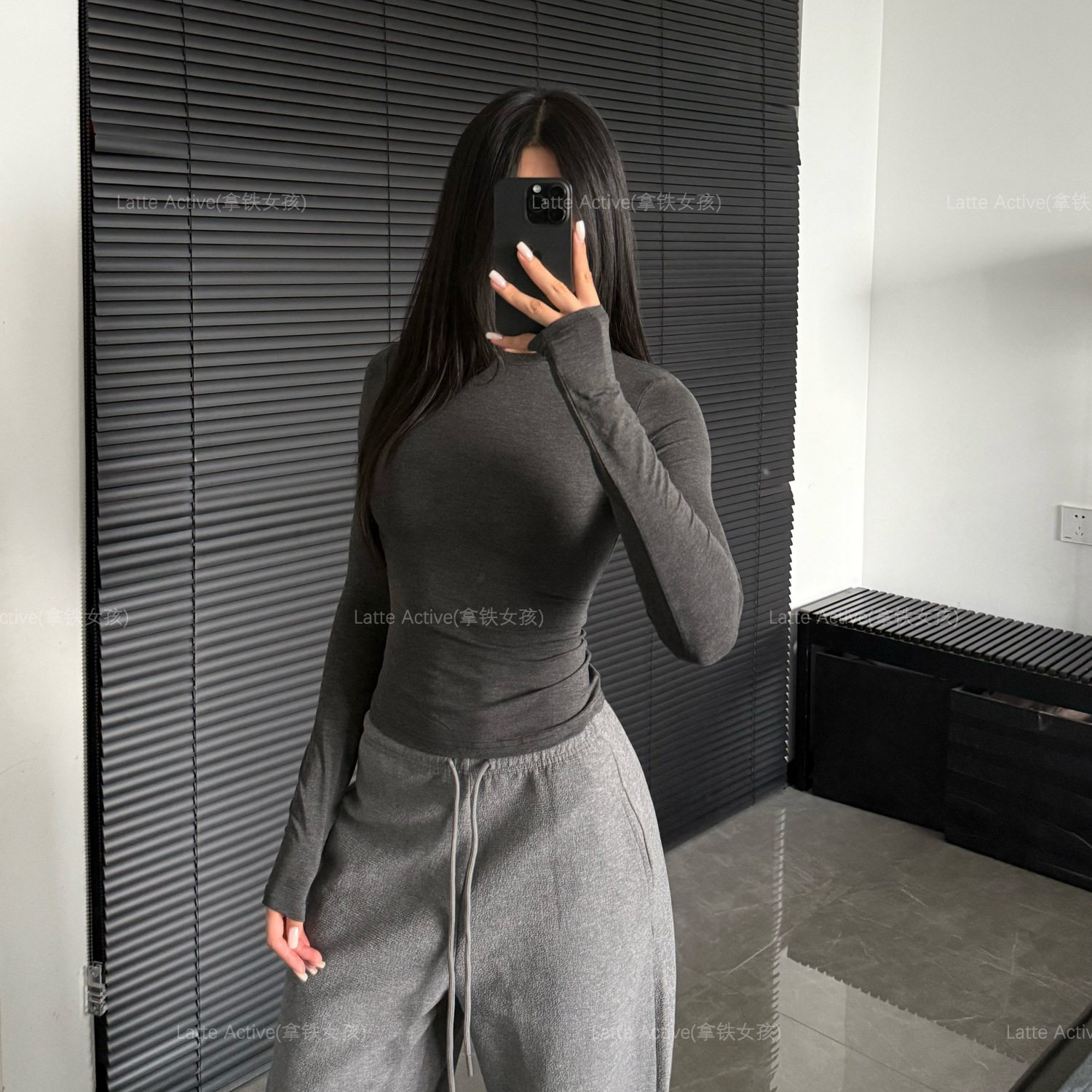 拿铁女孩瑜伽服女长袖T恤修身显瘦运动健身上衣透气莫代尔打底