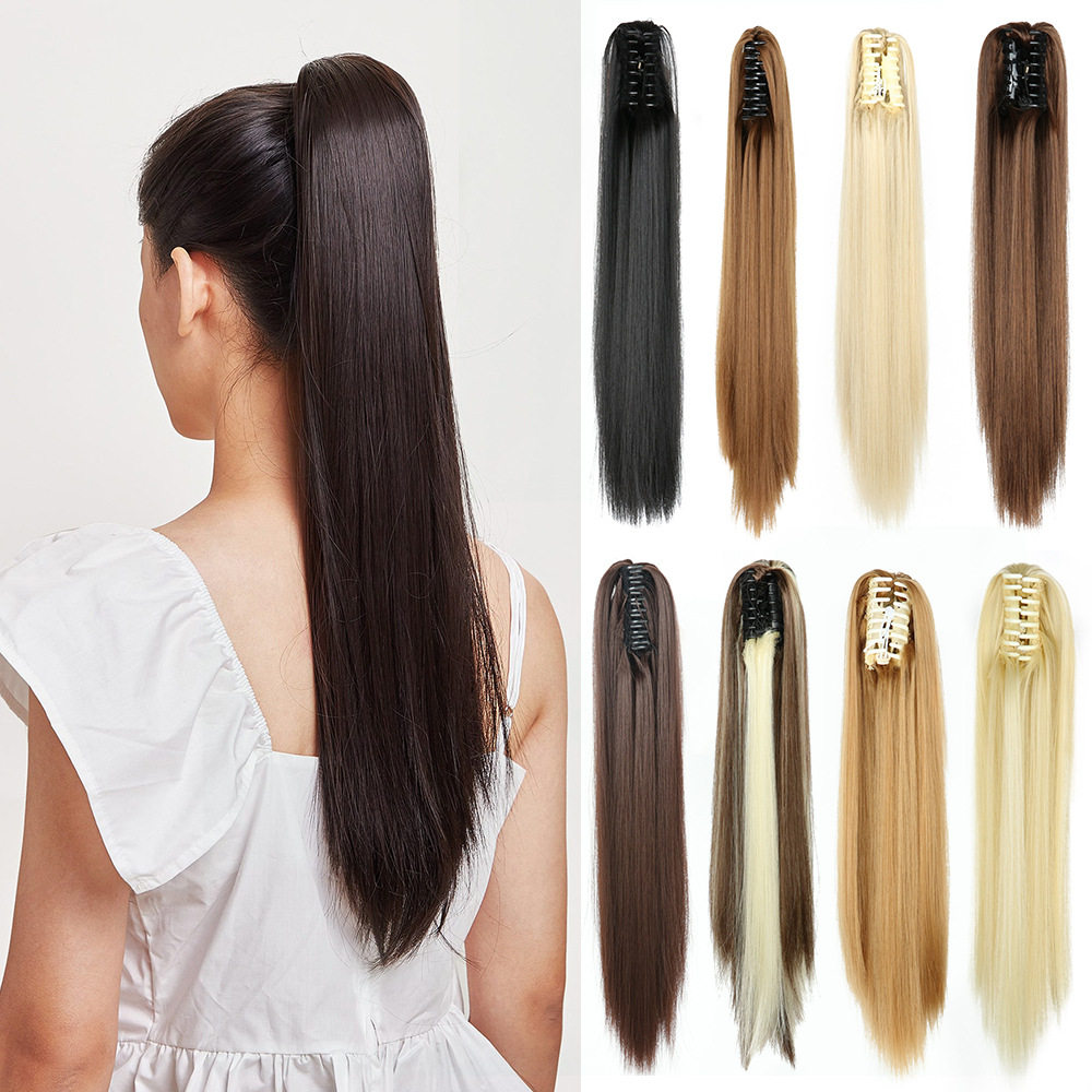 外贸假发马尾抓夹虎口夹长直发古风侠客高马尾造型假发辫现货批发