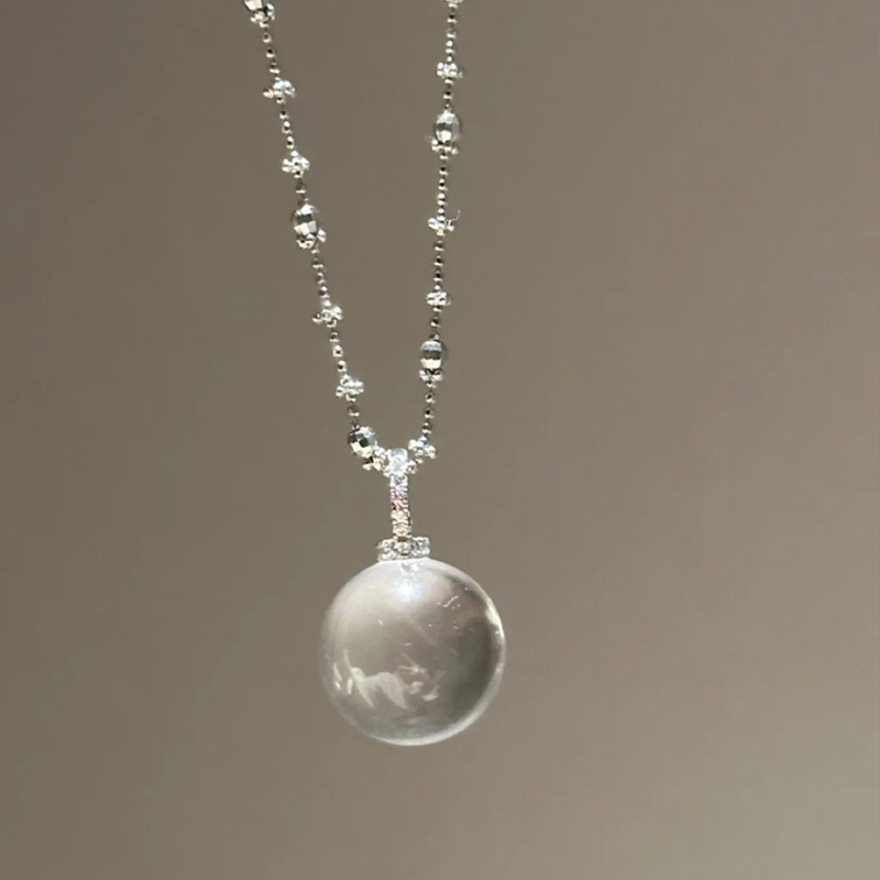 Natural Clear Quartz Ball Necklace | Pure Energy Talisman | Versatile Fashion Accessory