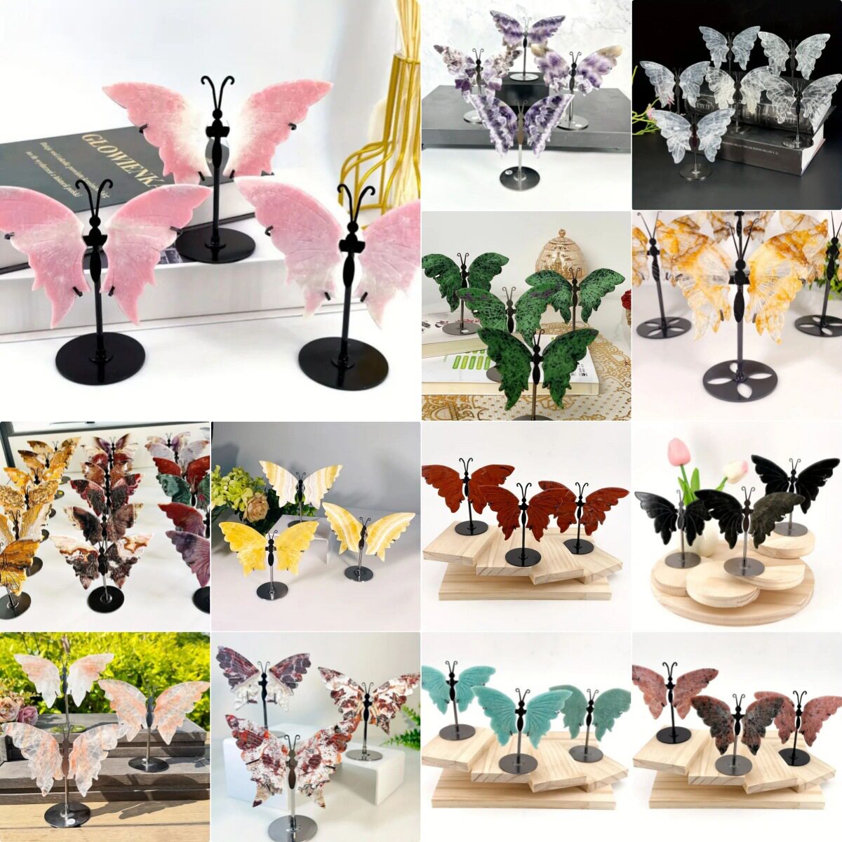 Crystal Butterfly Wings — Hand-Carved Crystal Butterfly Display