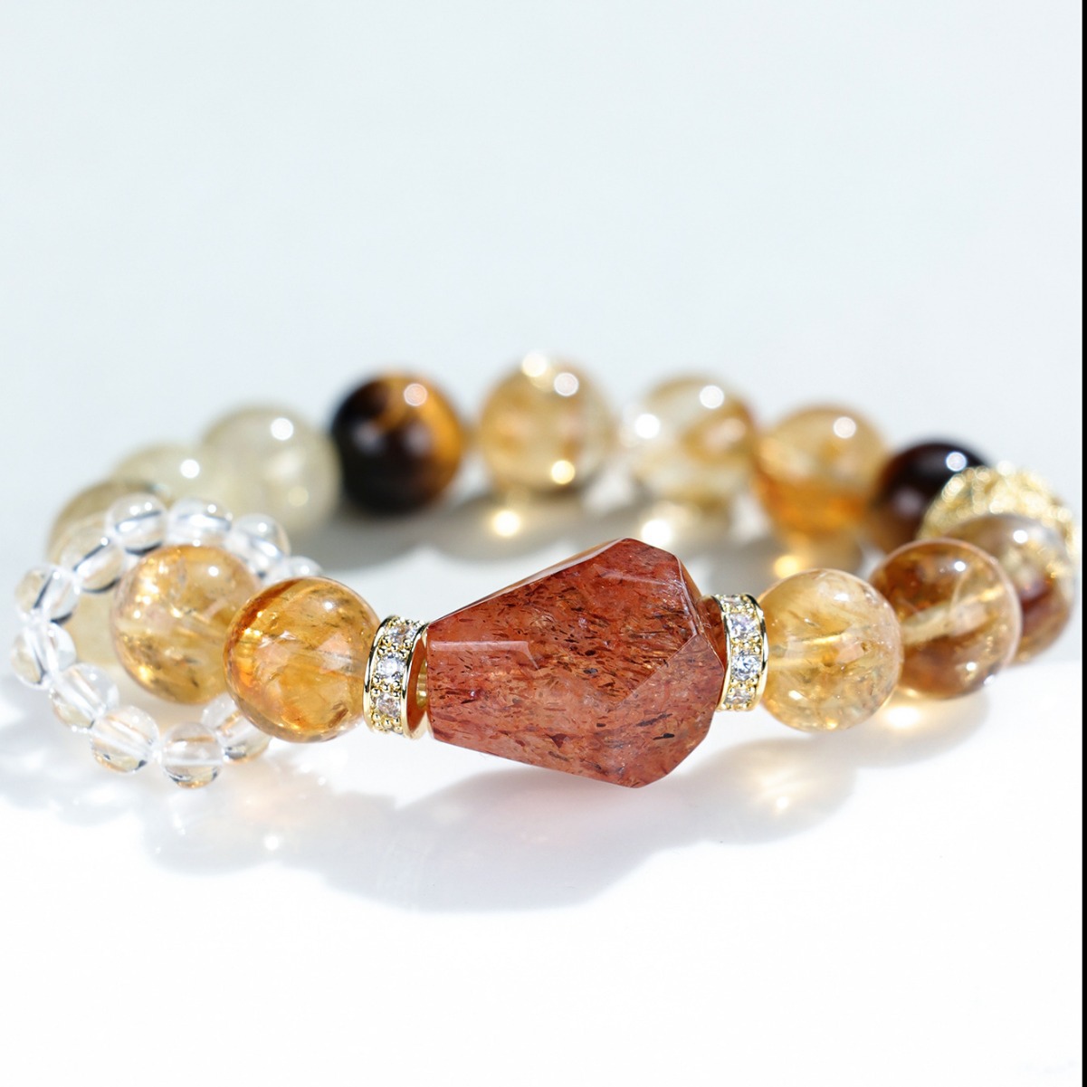 Natural Citrine Rutilated Quartz Bracelet for Wealth and Luck, Genuine Natural Crystal Bracelet for Men and Women.
