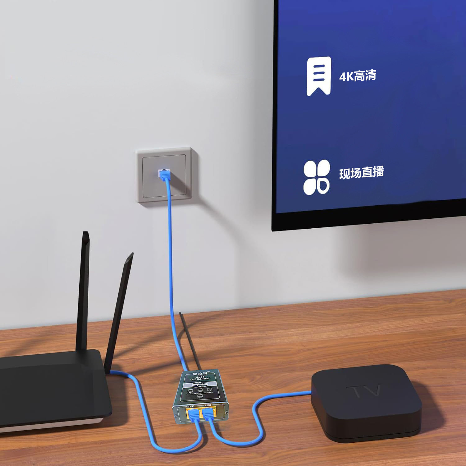 千兆网络分线器一分二同时上网网线分配器1分2台电脑同时上网