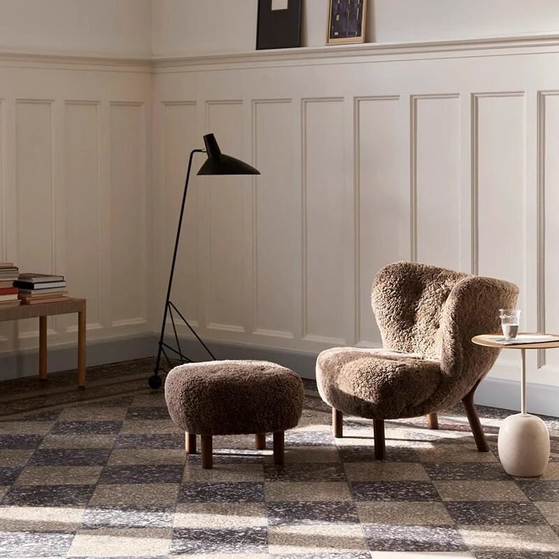 法式复古羊羔绒沙发椅中古风客厅休闲椅奶油风设计师单人沙发躺椅