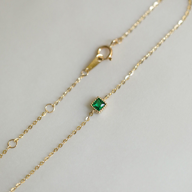 14K gold emerald square CZ diamond bracelet