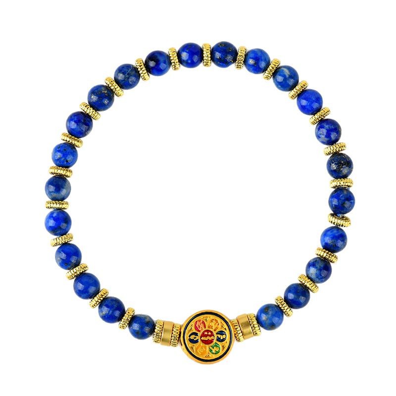 Natural Lapis Lazuli Six-Syllable Mantra Bracelet | Protective and Evil-Repelling Energy Bracelet