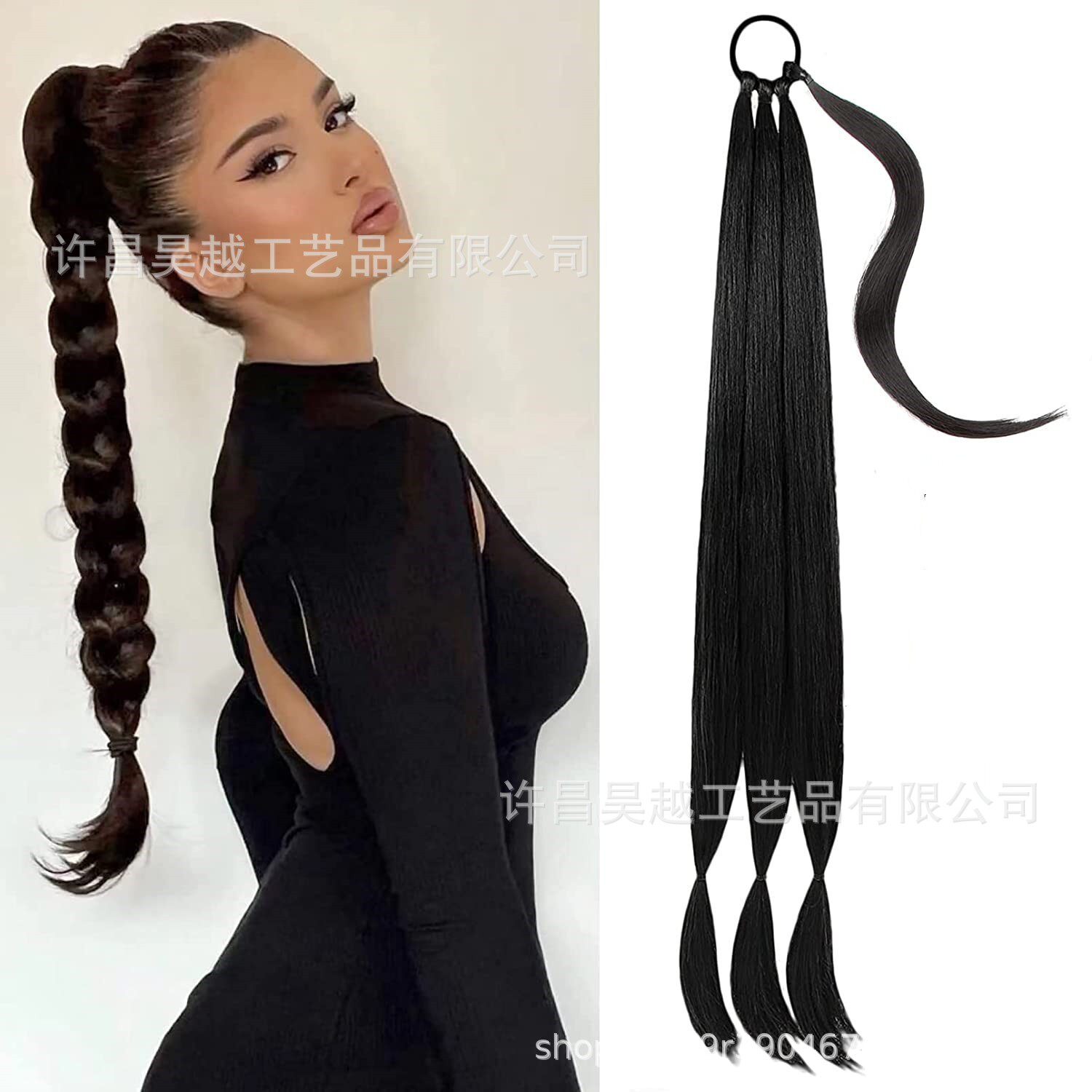 跨境假发马尾缠绕式接发马尾辫合成假发辫拳击马尾辫现货外贸新品