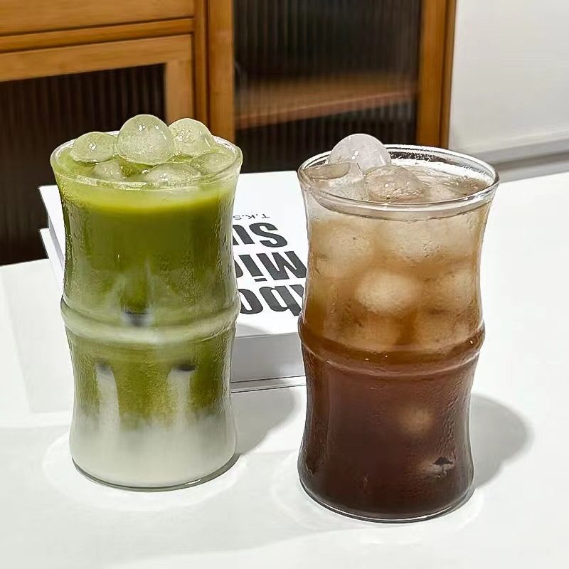 家用高硼硅透明玻璃竹节单层玻璃果汁饮料咖啡耐热玻璃喝水杯子夏