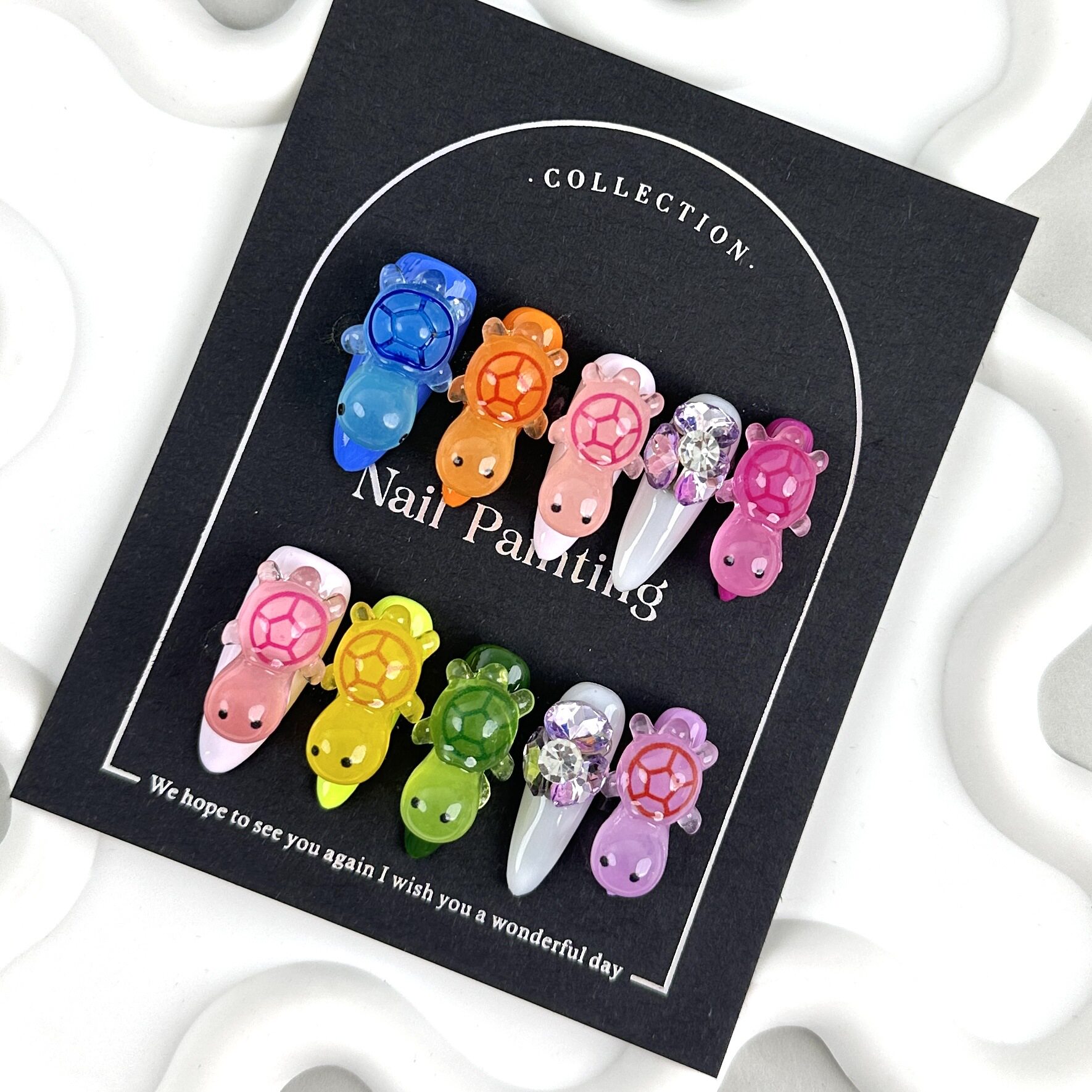 【爆款】乌龟网红同款跨境创意纯手绘穿戴甲片高级感秋季美甲贴片