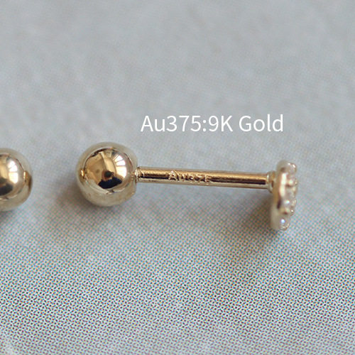9K gold round full drill screw ear studs and ear bone studs