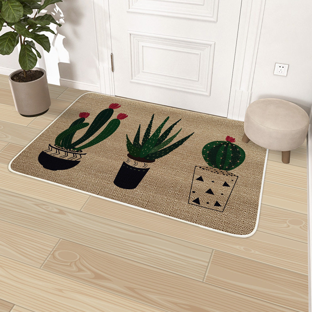 卡通跨境亚麻地毯地垫进门门垫厨房防滑橡胶脚垫浴室门口吸水垫子