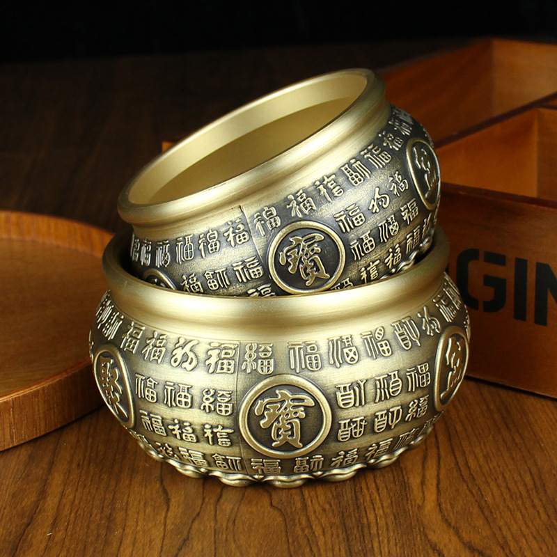 Pure Copper Treasure Bowl Feng Shui Ornament, Attracts Wealth and Blessings, Protects Home and Dispels Negative Energy, Home and Office Decoration for Good Luck.